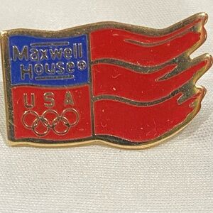 Maxwell House Red USA Olympics Flag Shaped Lapel Pin Souvenir Pinback
